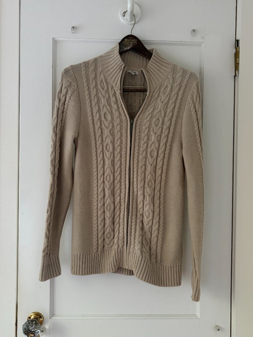 L.L.Bean cotton cable knit sweater mock neck full-length zipper Size Medium - Picture 2 of 8